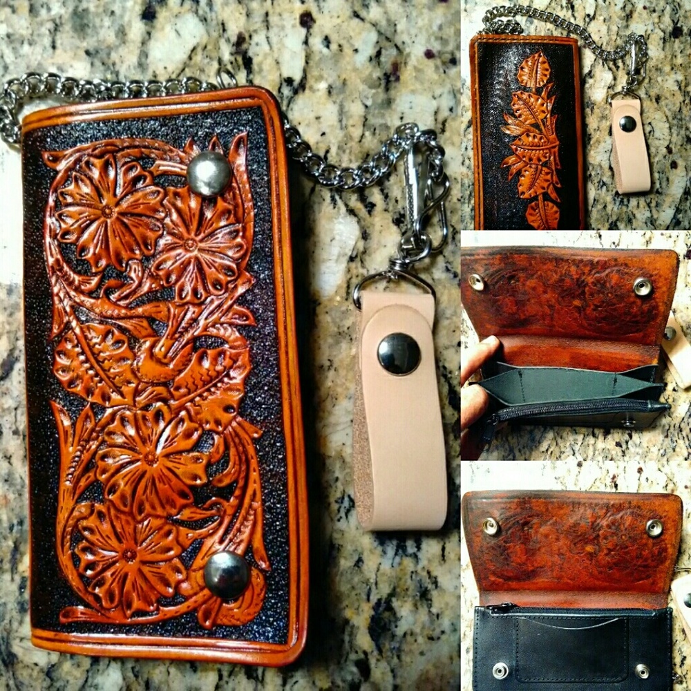 Hand tooled Leather Biker Wallet